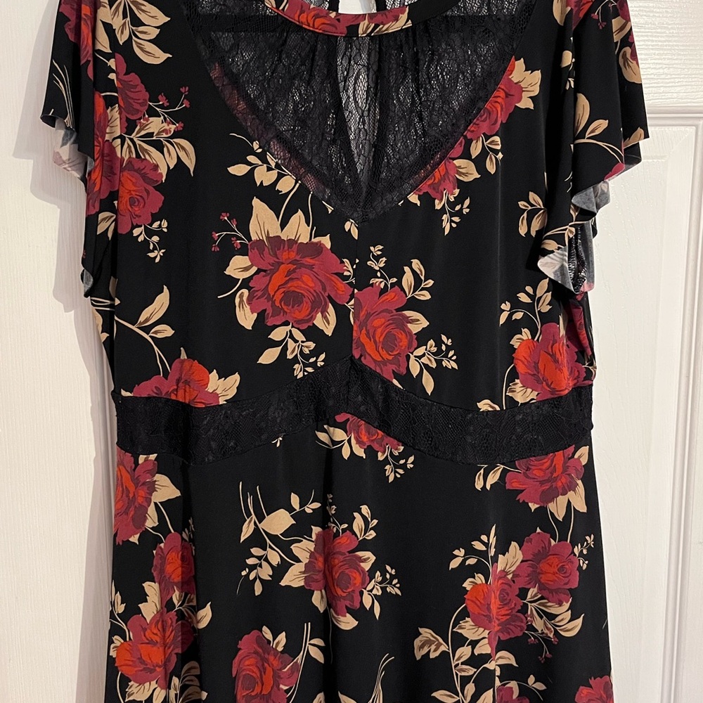 Torrid Black Lace Dress with Red Floral Accents